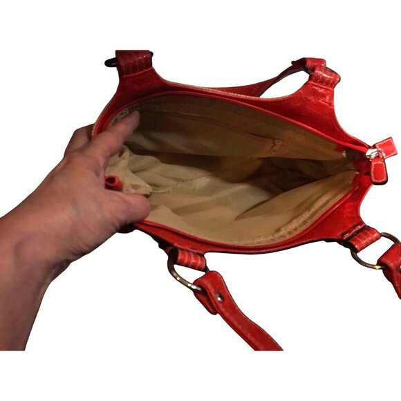 Beach Bag/Tote Bag Faux Leather Unbranded Tan Straw Pattern W/Orange. 14”X8”X”4 - Picture 2 of 5